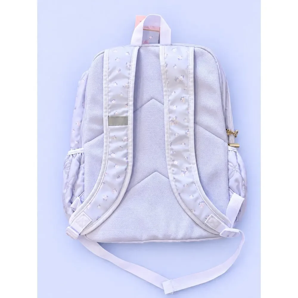NWT LoveShackFancy x Yoobi Backpack Purple/ Blue Floral Bow Quilted Laptop Bag
